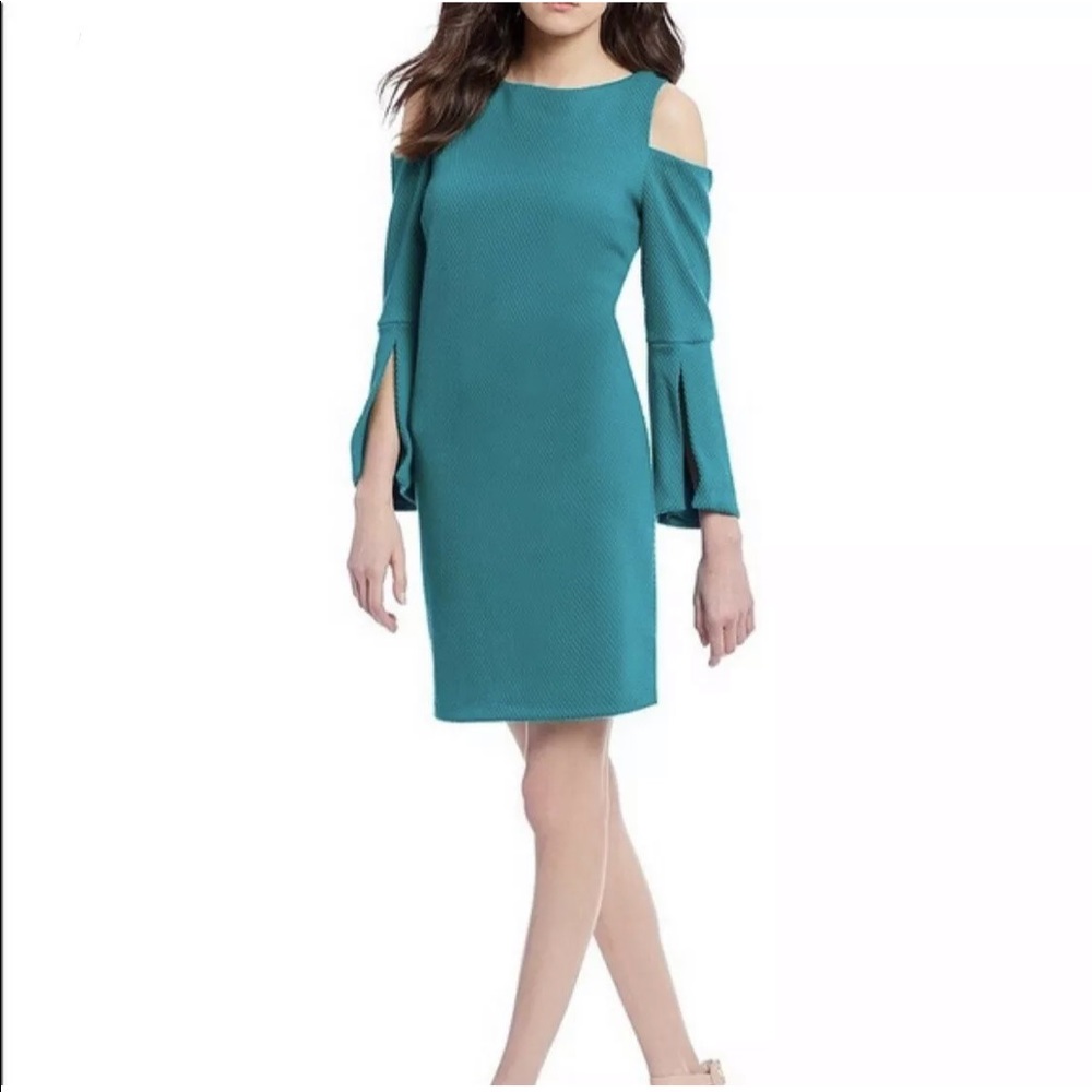 NWT IMNYC Isaac Mizrahi Teal Cold Shoulder Dress